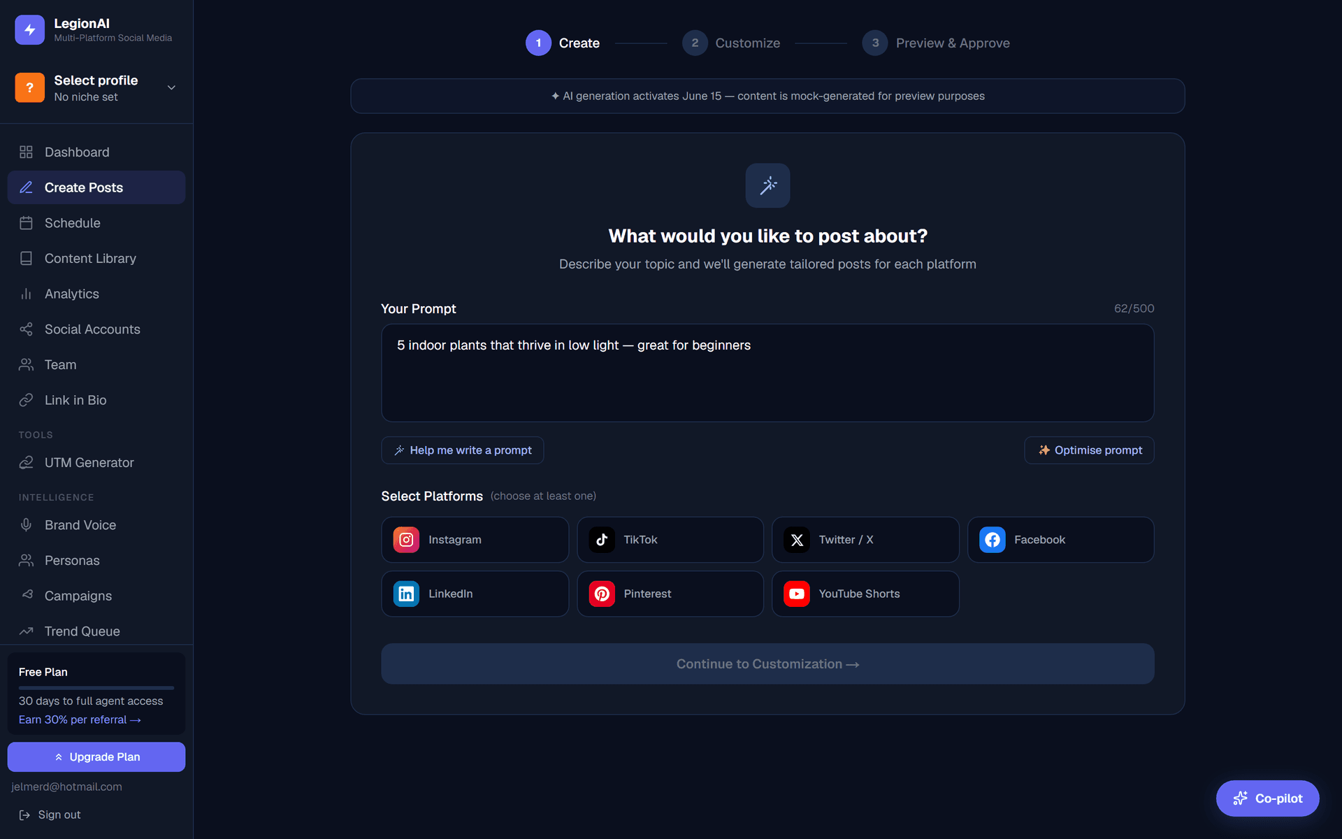 Create post interface showing multi-platform output