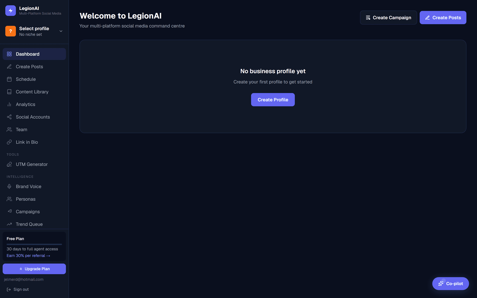 LegionAI dashboard overview